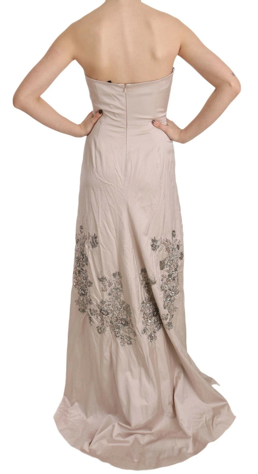 Dolce & Gabbana Beige Sequined Flower Flare Ball Gown Women's Dress (Pre-Owned)