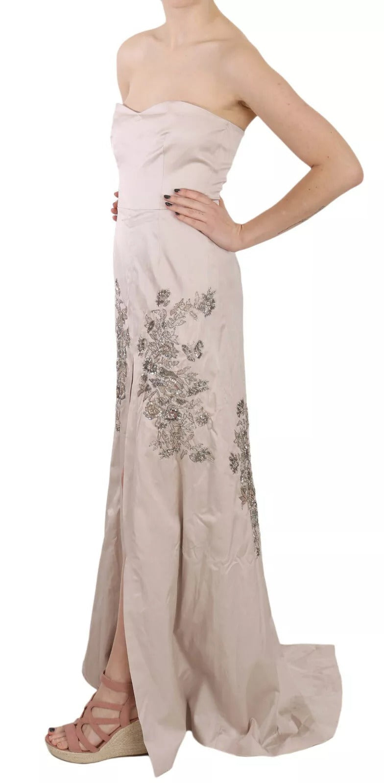 Dolce & Gabbana Beige Sequined Flower Flare Ball Gown Women's Dress (Pre-Owned)