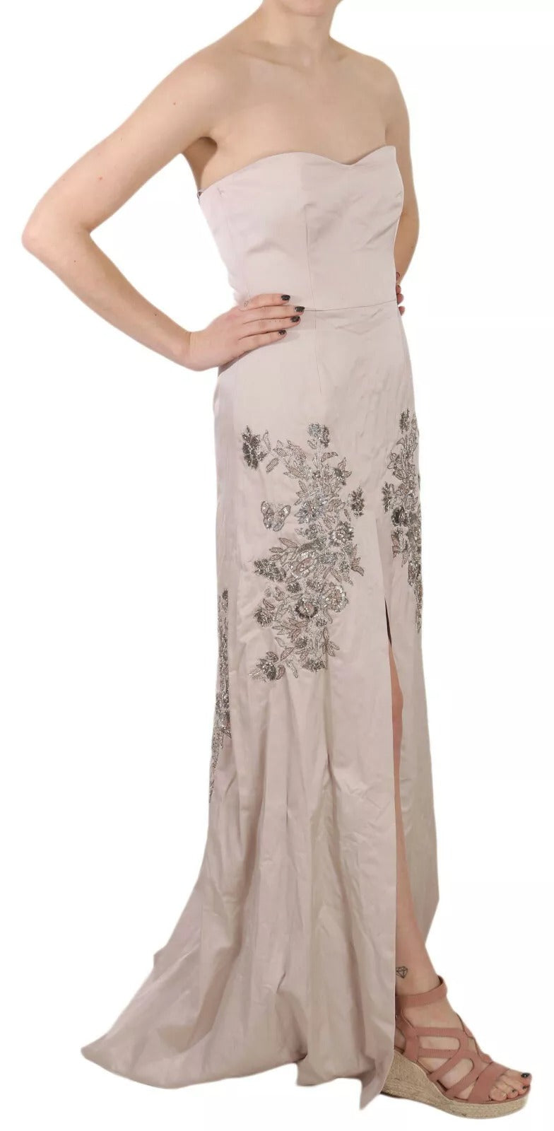 Dolce & Gabbana Beige Sequined Flower Flare Ball Gown Women's Dress (Pre-Owned)