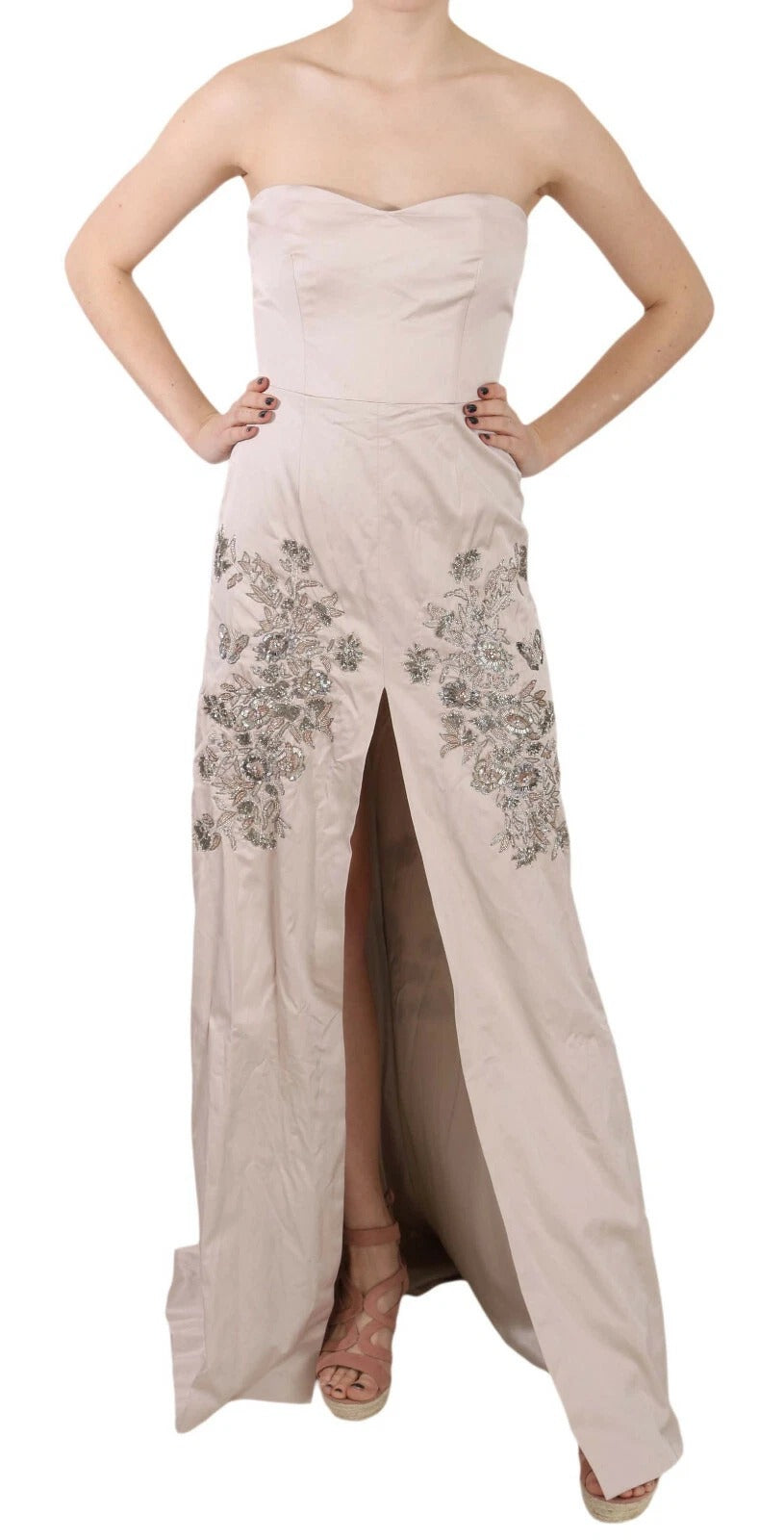 Dolce & Gabbana Beige Sequined Flower Flare Ball Gown Women's Dress (Pre-Owned)