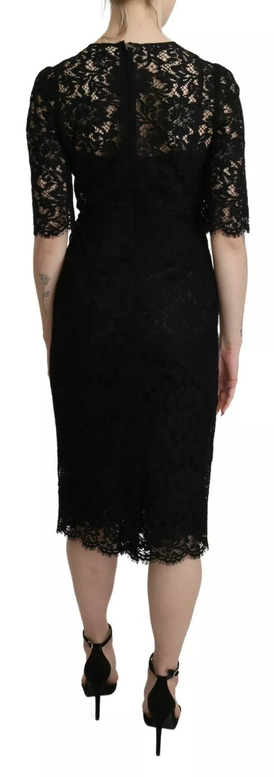 Dolce & Gabbana Black Floral Lace Sheath Knee Length Women's Dress