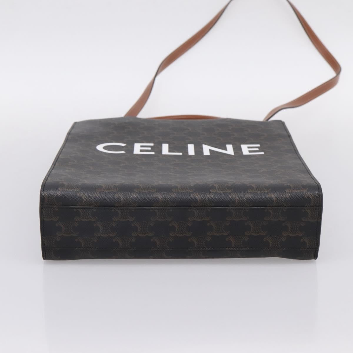 Celine Vertical Cabas Tote Triomphe Coated Canvas Brown Canvas Tote Bag Bag (Pre-Owned)