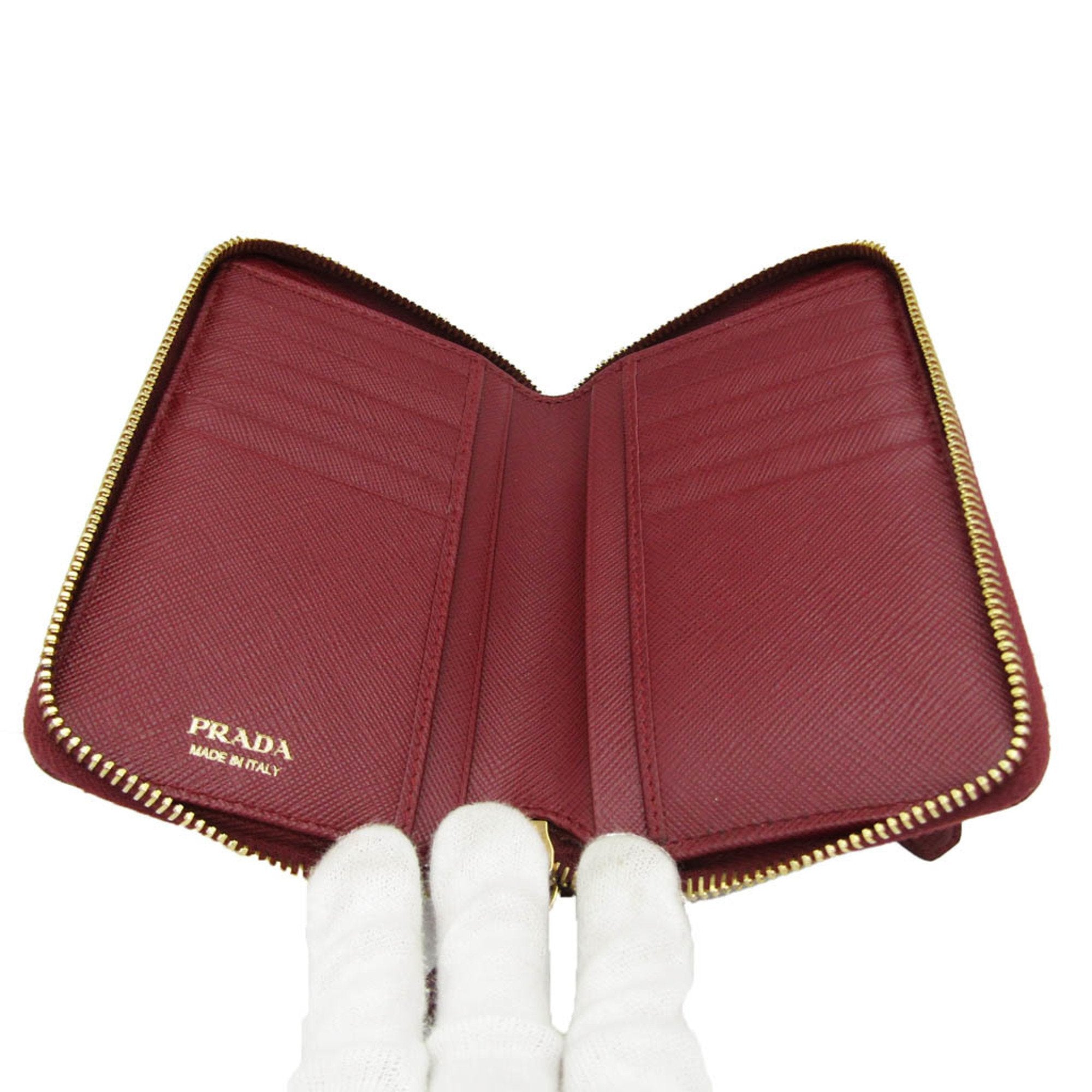 Prada Saffiano Burgundy Leather Wallet (Pre-Owned)