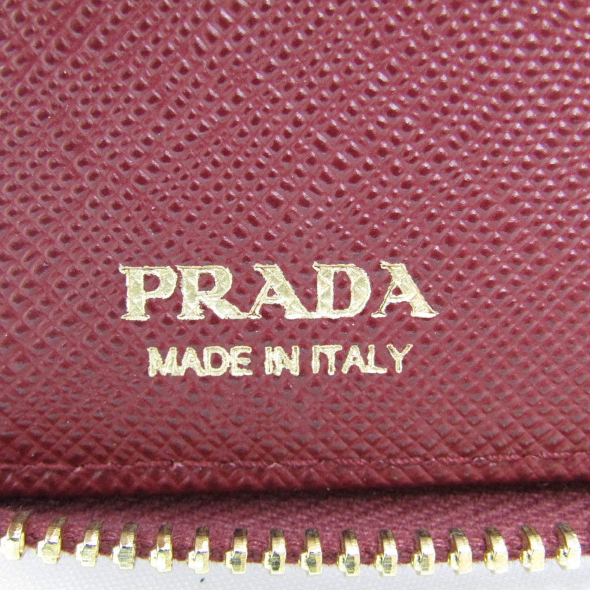 Prada Saffiano Burgundy Leather Wallet (Pre-Owned)