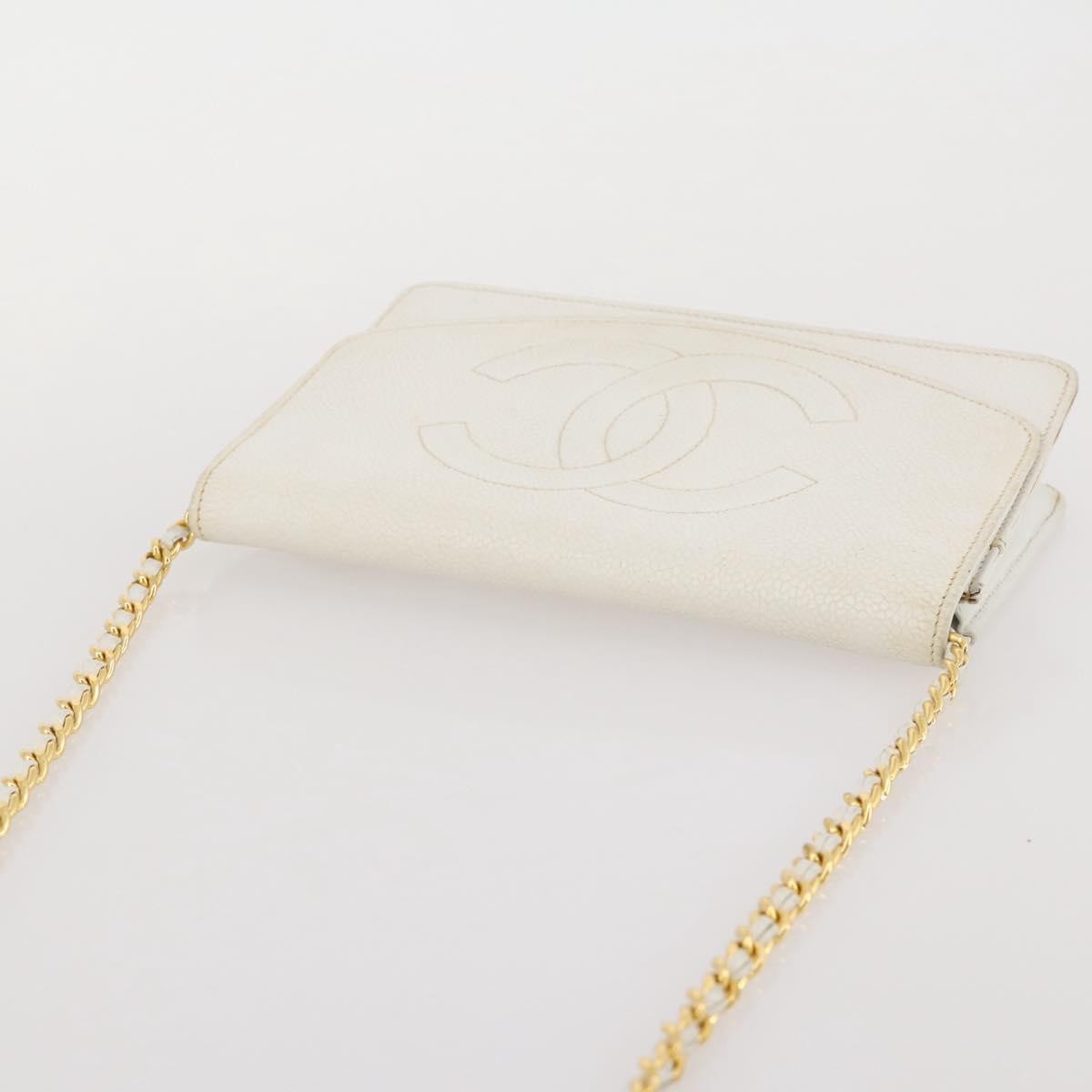 Chanel Vintage Timeless Wallet On Chain Caviar White Leather Crossbody Bag Bag (Pre-Owned)