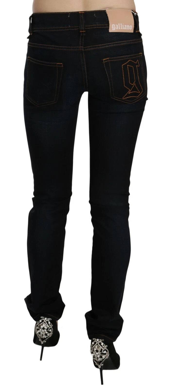 John Galliano Dark Blue Mid Waist Slim Fit Denim Casual Pants Women's Jeans