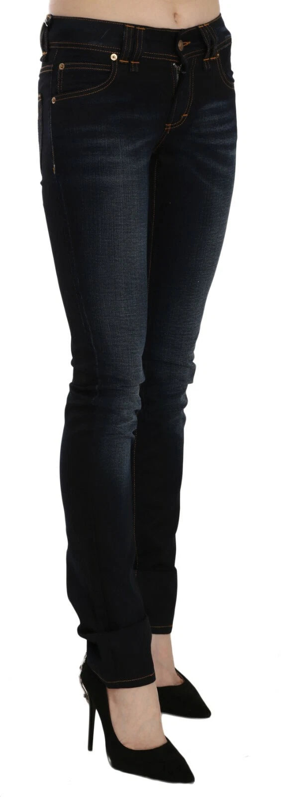 John Galliano Dark Blue Mid Waist Slim Fit Denim Casual Pants Women's Jeans