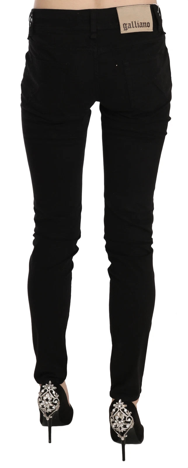 John Galliano Black Mid Waist Slim Fit Skinny Denim Casual Pants Women's Jeans