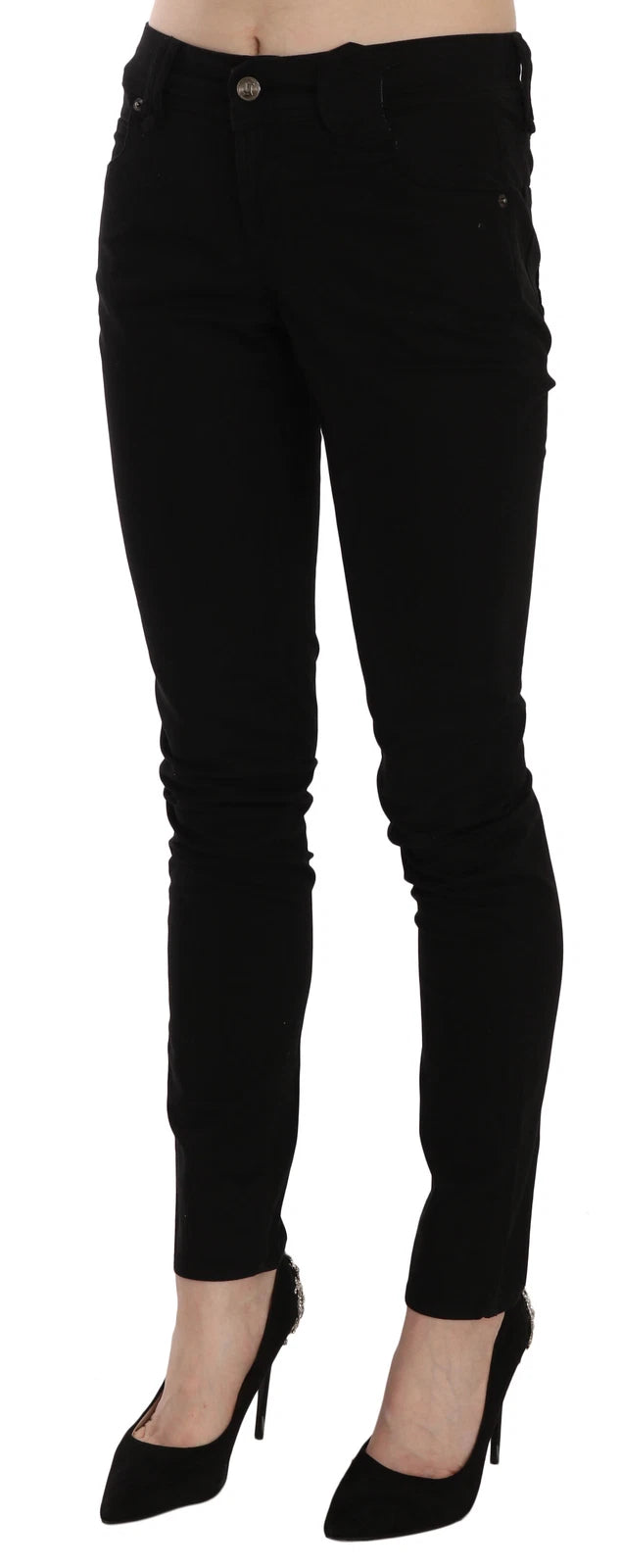 John Galliano Black Mid Waist Slim Fit Skinny Denim Casual Pants Women's Jeans
