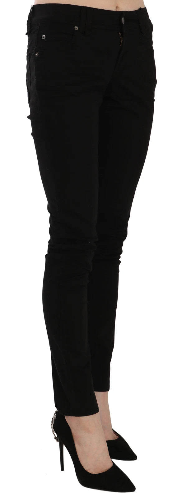 John Galliano Black Mid Waist Slim Fit Skinny Denim Casual Pants Women's Jeans