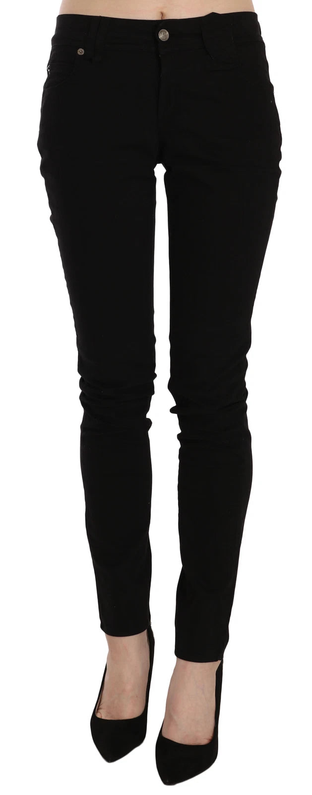 John Galliano Black Mid Waist Slim Fit Skinny Denim Casual Pants Women's Jeans