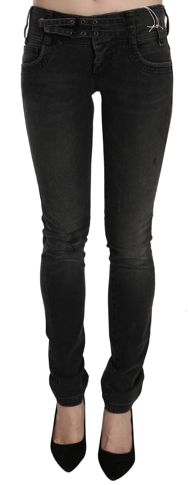 John Galliano Black Washed Low Waist Slim Fit Skinny Denim Pants Women's Jeans