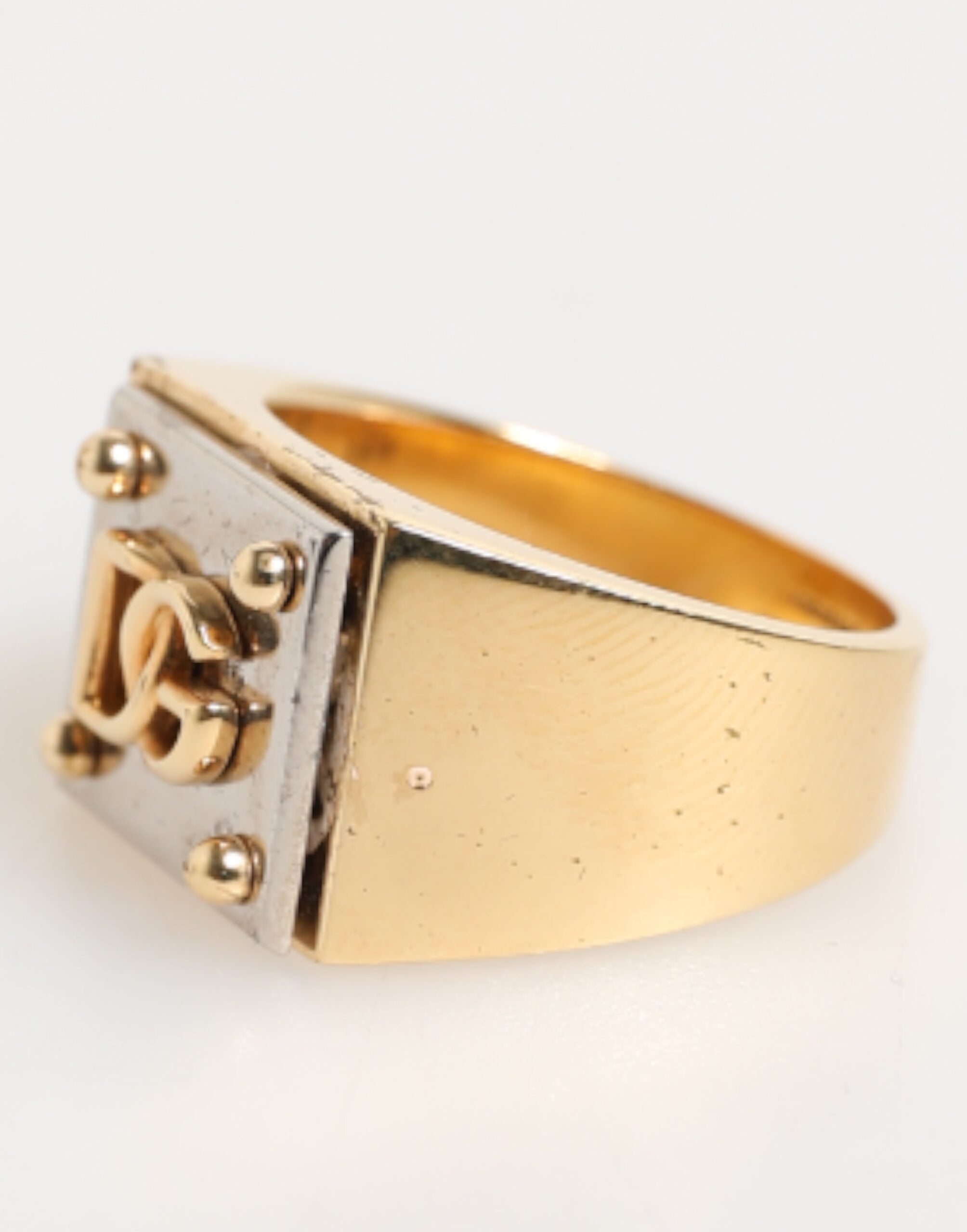 Dolce & Gabbana Gold Tone Brass Signet Square DG Logo Plaque Men Men's Ring (Pre-Owned)