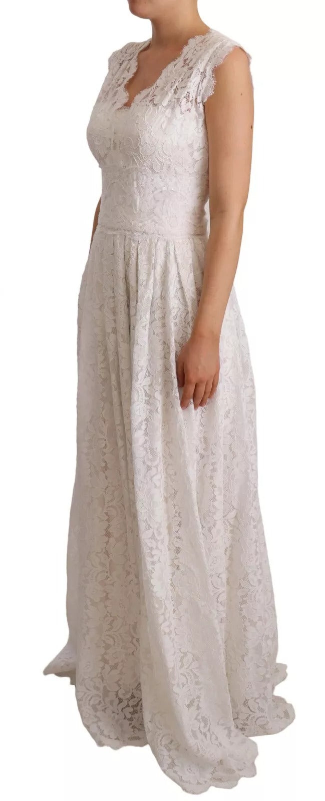 Dolce & Gabbana White Flower Lace Corsage Long Maxi Women's Dress (Pre-Owned)