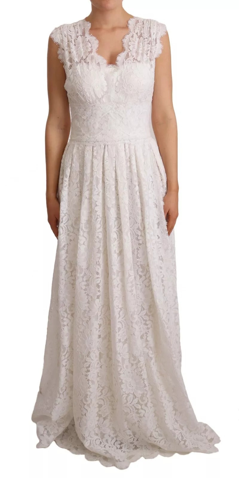 Dolce & Gabbana White Flower Lace Corsage Long Maxi Women's Dress (Pre-Owned)