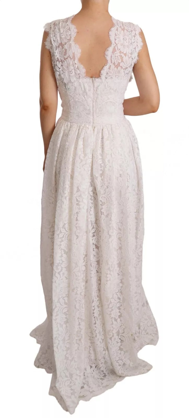 Dolce & Gabbana White Flower Lace Corsage Long Maxi Women's Dress (Pre-Owned)
