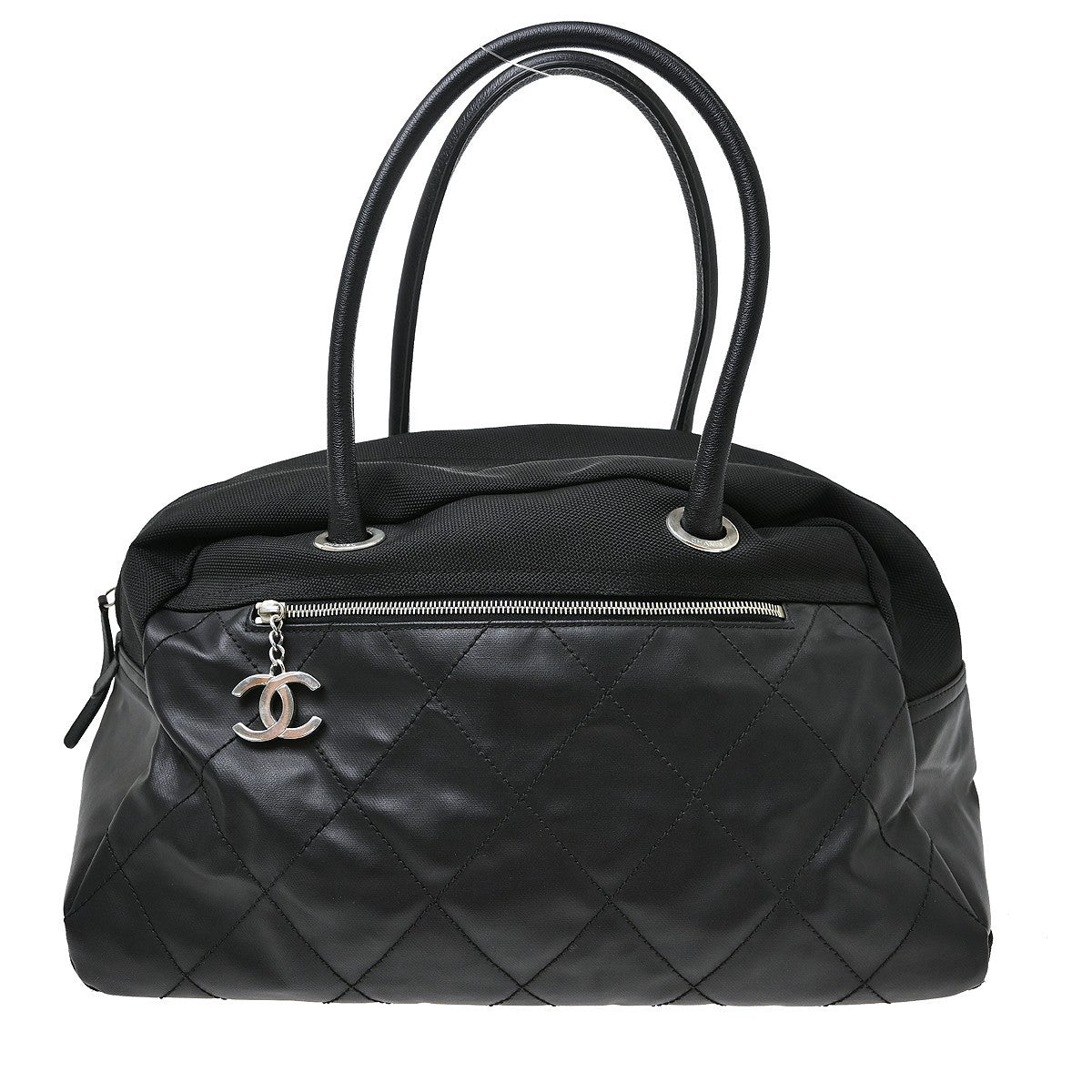 Chanel Biarritz Duffle Quilted Canvas Black Canvas Tote Bag Bag (Pre-Owned)