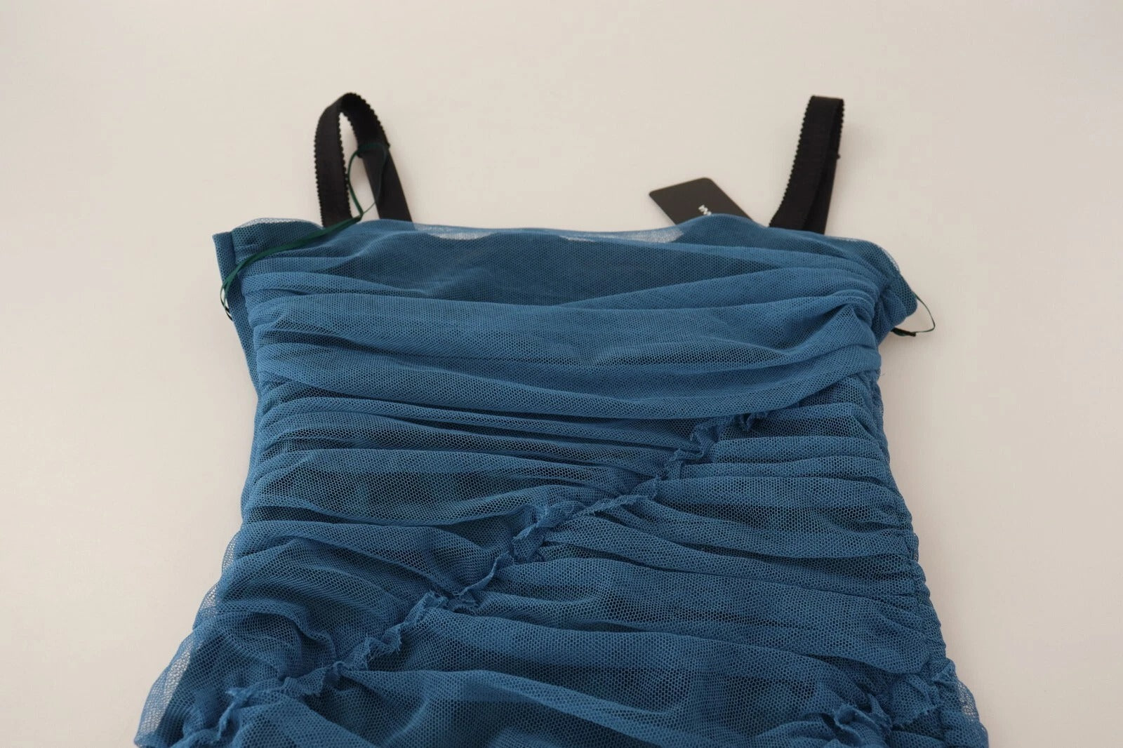 Dolce & Gabbana Blue Mesh Trim Ruched Tulle Sheath Women's Dress (Pre-Owned)