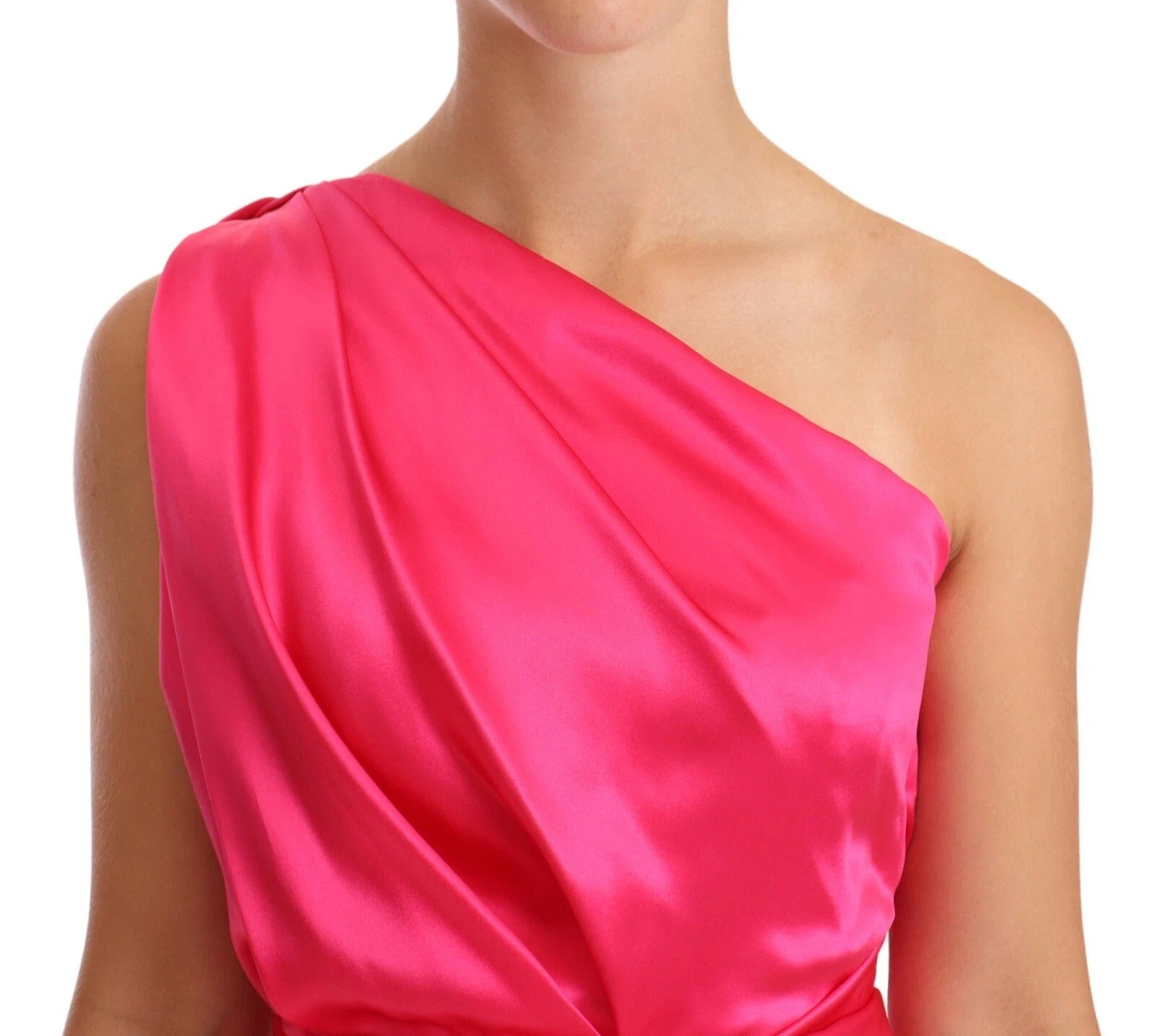 Dolce & Gabbana Pink Sheath Silk Bow Open Shoulder Women's Dress (Pre-Owned)