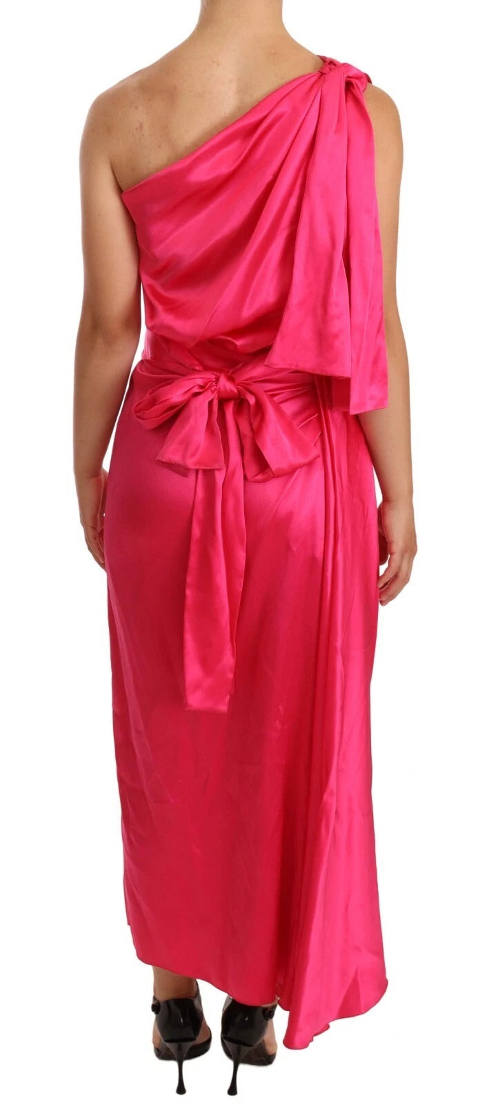 Dolce & Gabbana Pink Sheath Silk Bow Open Shoulder Women's Dress (Pre-Owned)