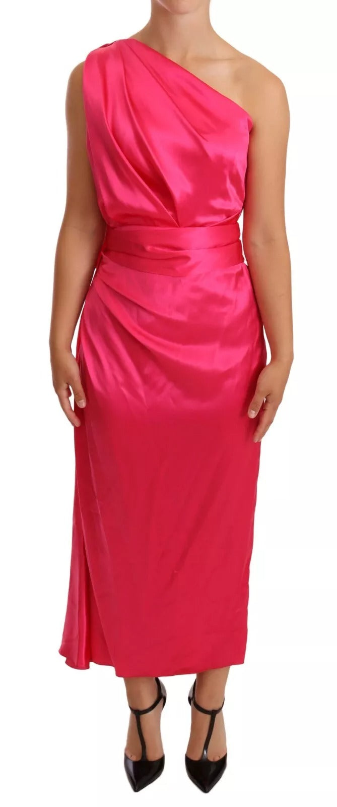 Dolce & Gabbana Pink Sheath Silk Bow Open Shoulder Women's Dress (Pre-Owned)
