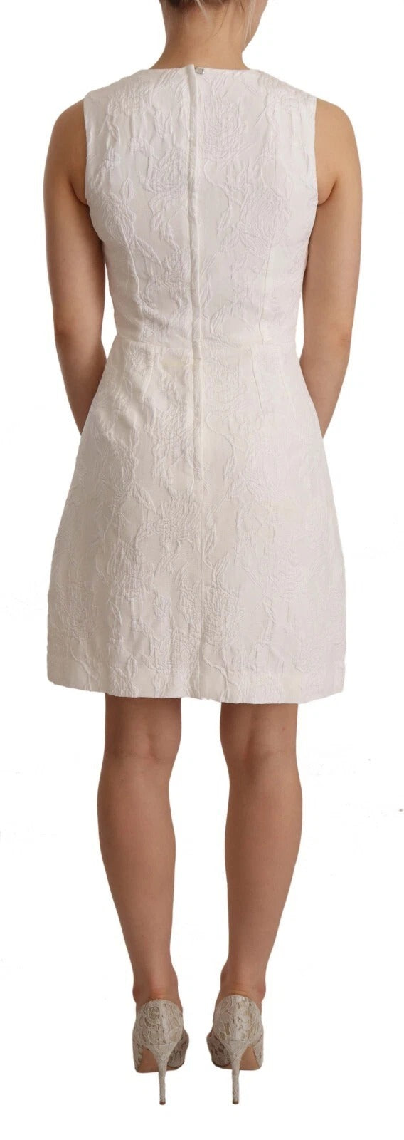 Dolce & Gabbana White Floral Sleeveless Sheath Mini Women's Dress (Pre-Owned)