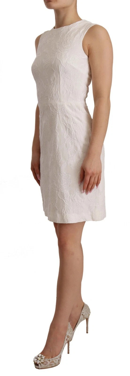 Dolce & Gabbana White Floral Sleeveless Sheath Mini Women's Dress (Pre-Owned)