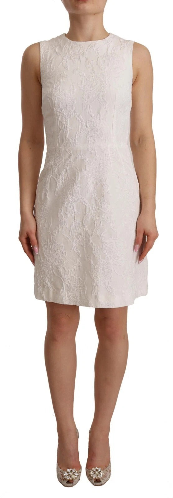Dolce & Gabbana White Floral Sleeveless Sheath Mini Women's Dress (Pre-Owned)