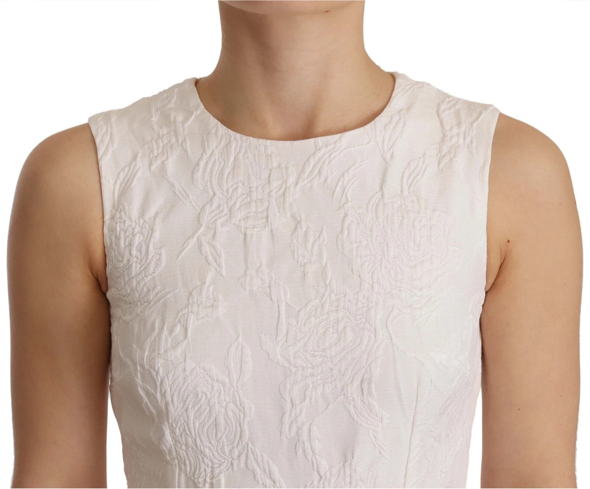 Dolce & Gabbana White Floral Sleeveless Sheath Mini Women's Dress (Pre-Owned)