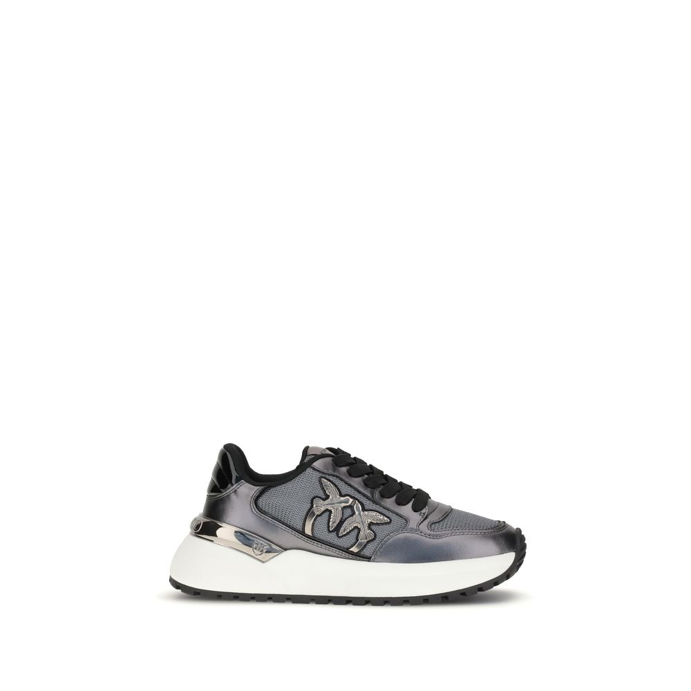PINKO Gray Calf Leather Bos Taurus Athletic Women's Sneakers