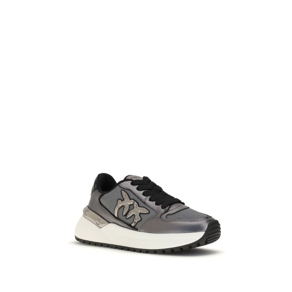 PINKO Gray Calf Leather Bos Taurus Athletic Women's Sneakers