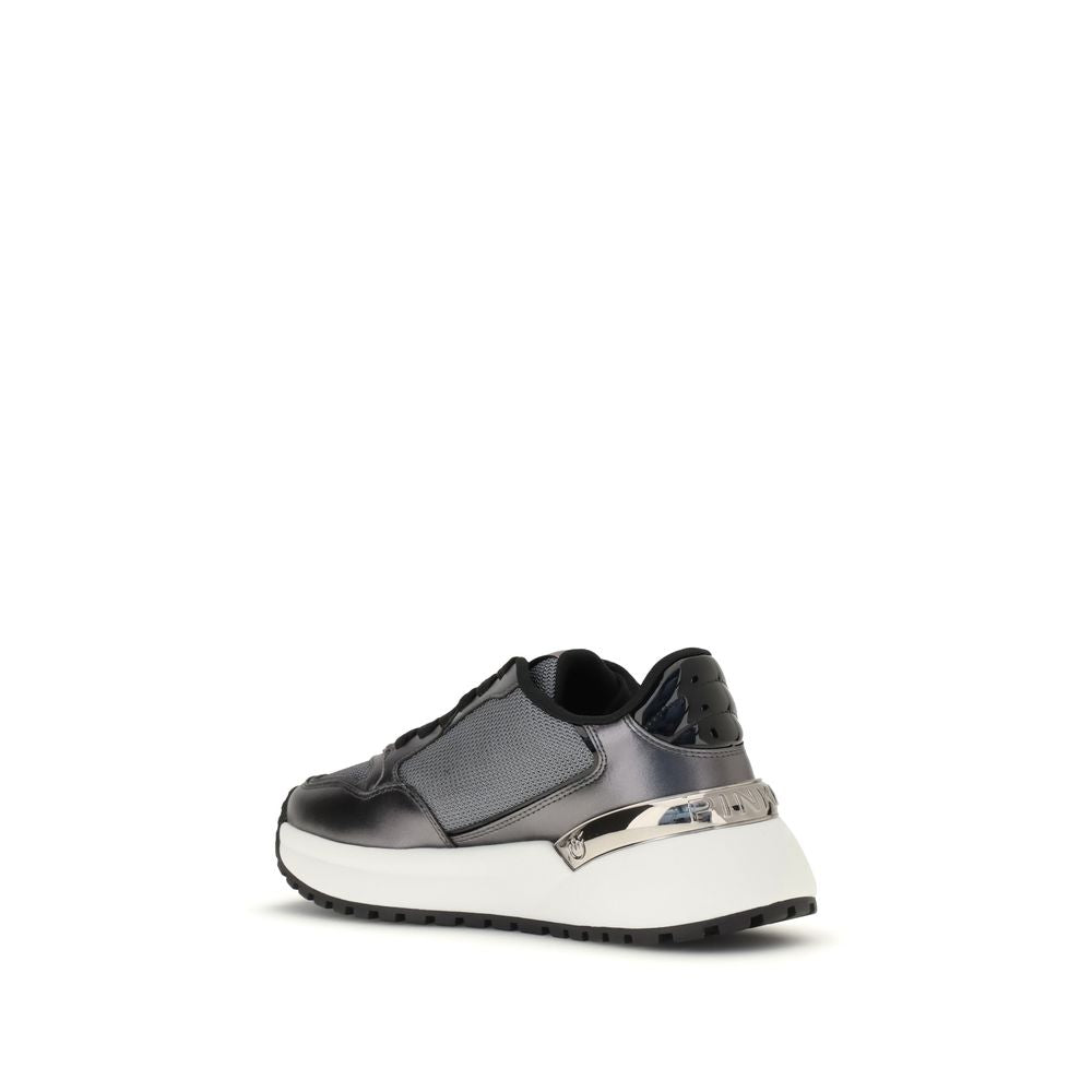 PINKO Gray Calf Leather Bos Taurus Athletic Women's Sneakers