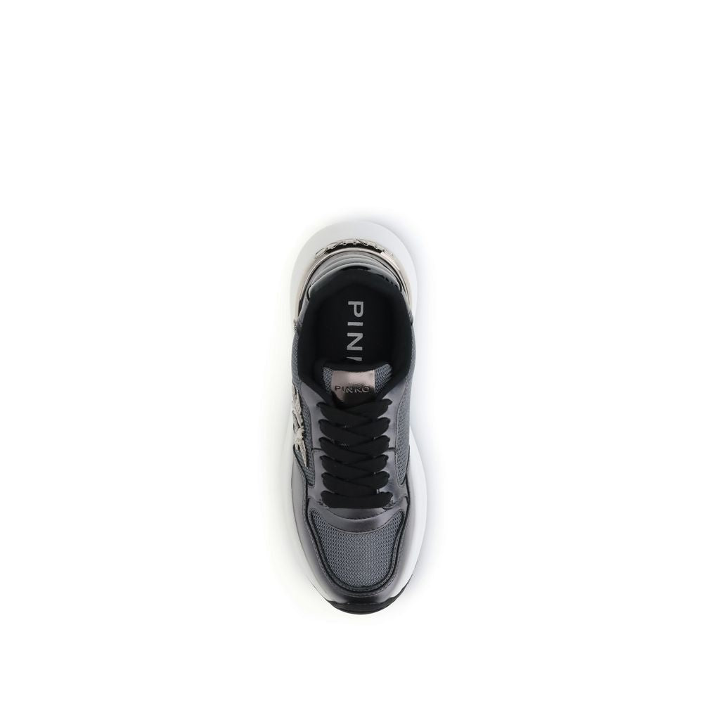 PINKO Gray Calf Leather Bos Taurus Athletic Women's Sneakers