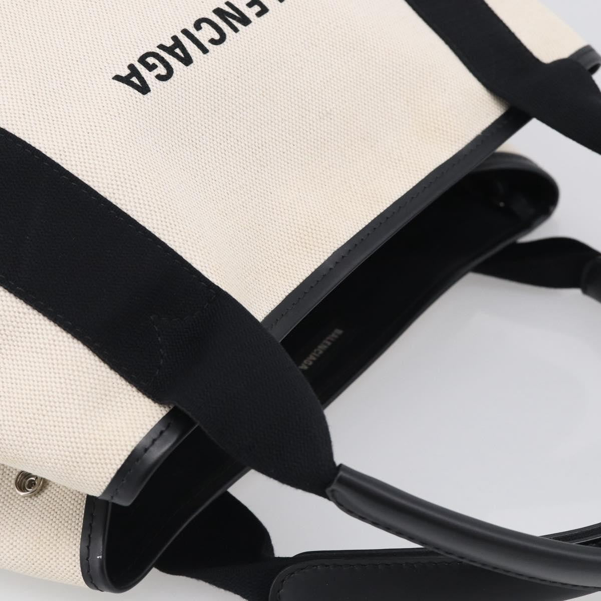 Balenciaga Navy Cabas Canvas With Leather White Canvas Tote Bag Bag (Pre-Owned)