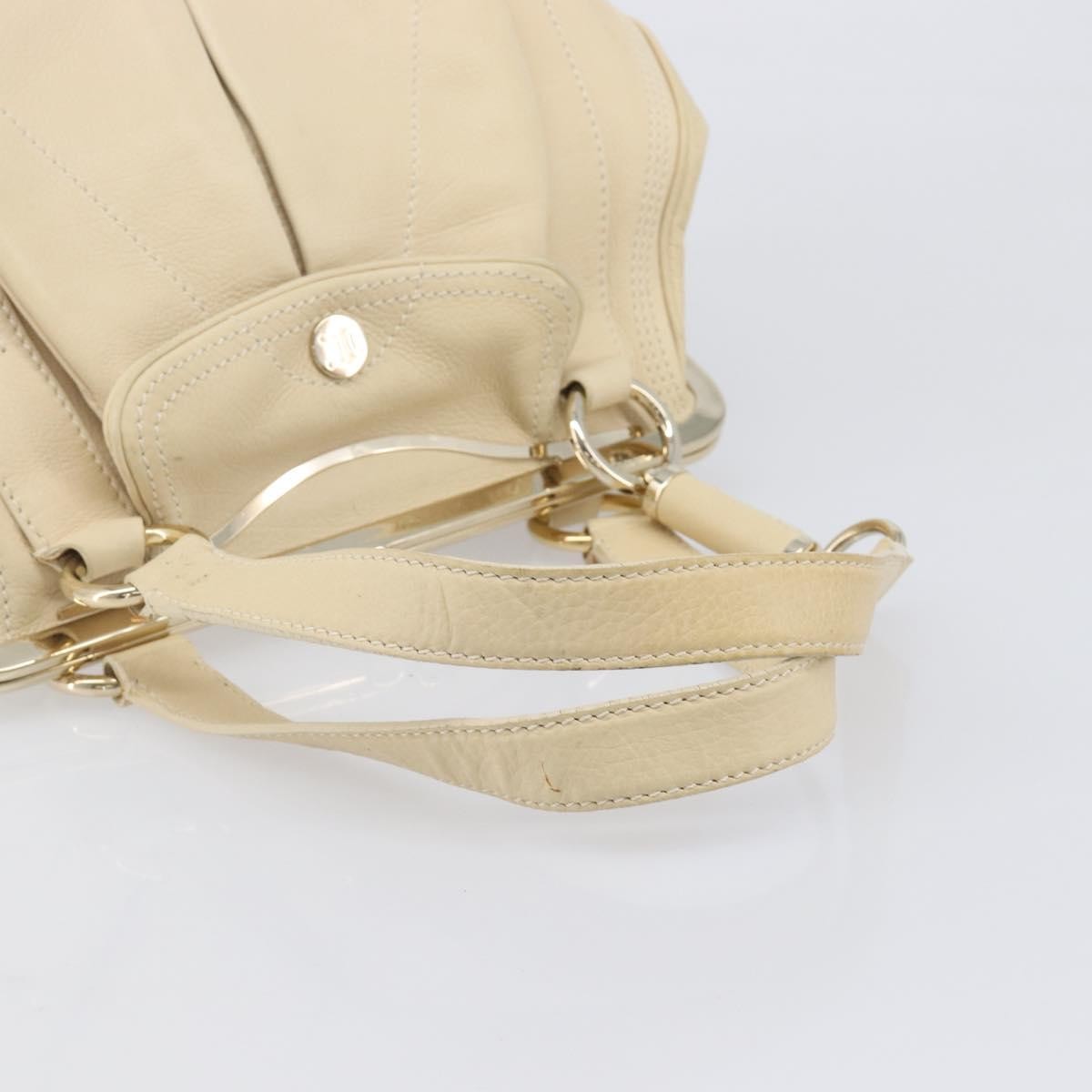 Celine Vintage Kisslock Frame Leather Beige Leather Handbag (Pre-Owned)