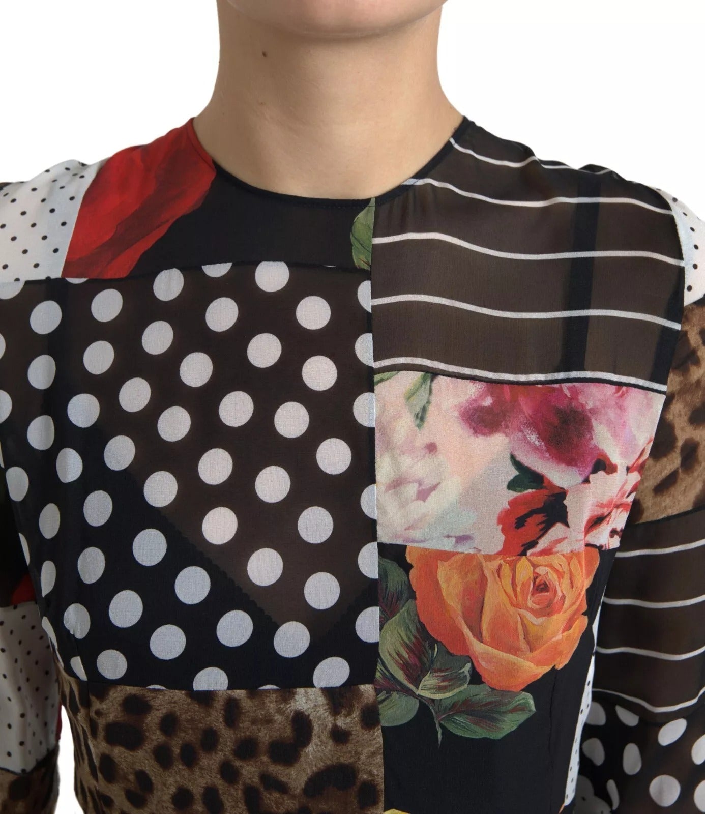 Dolce & Gabbana Multicolor Patchwork Floral Leopard Women's Dress