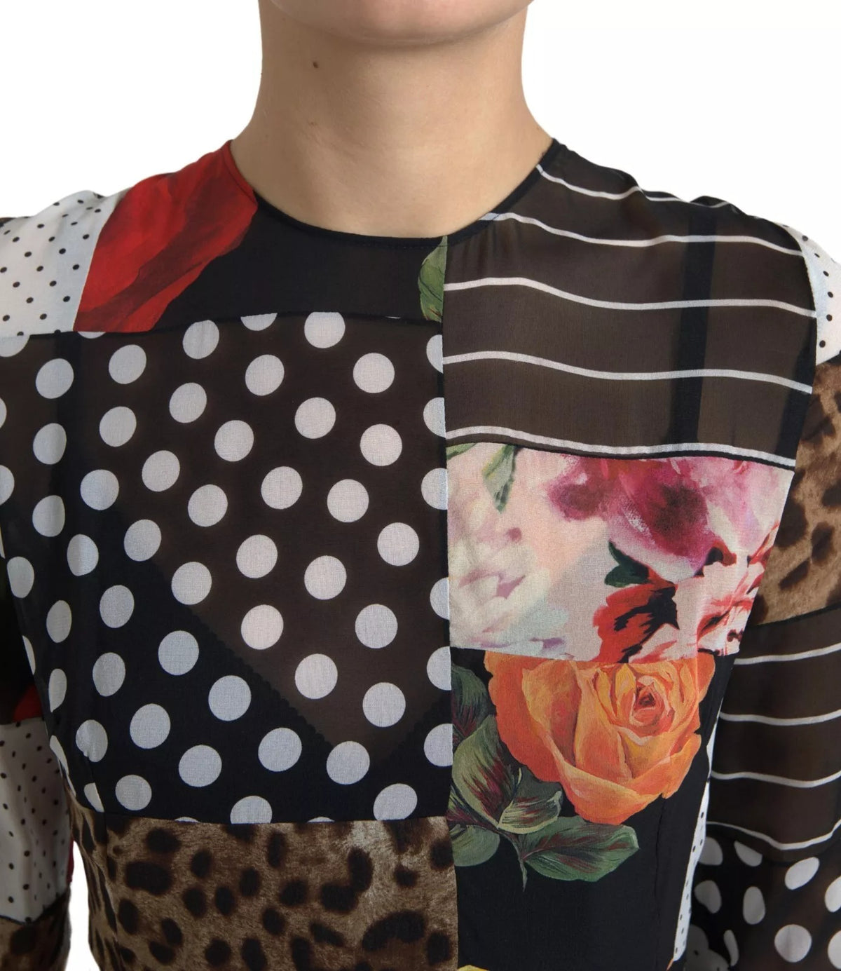 Dolce & Gabbana Multicolor Patchwork Floral Leopard Women's Dress