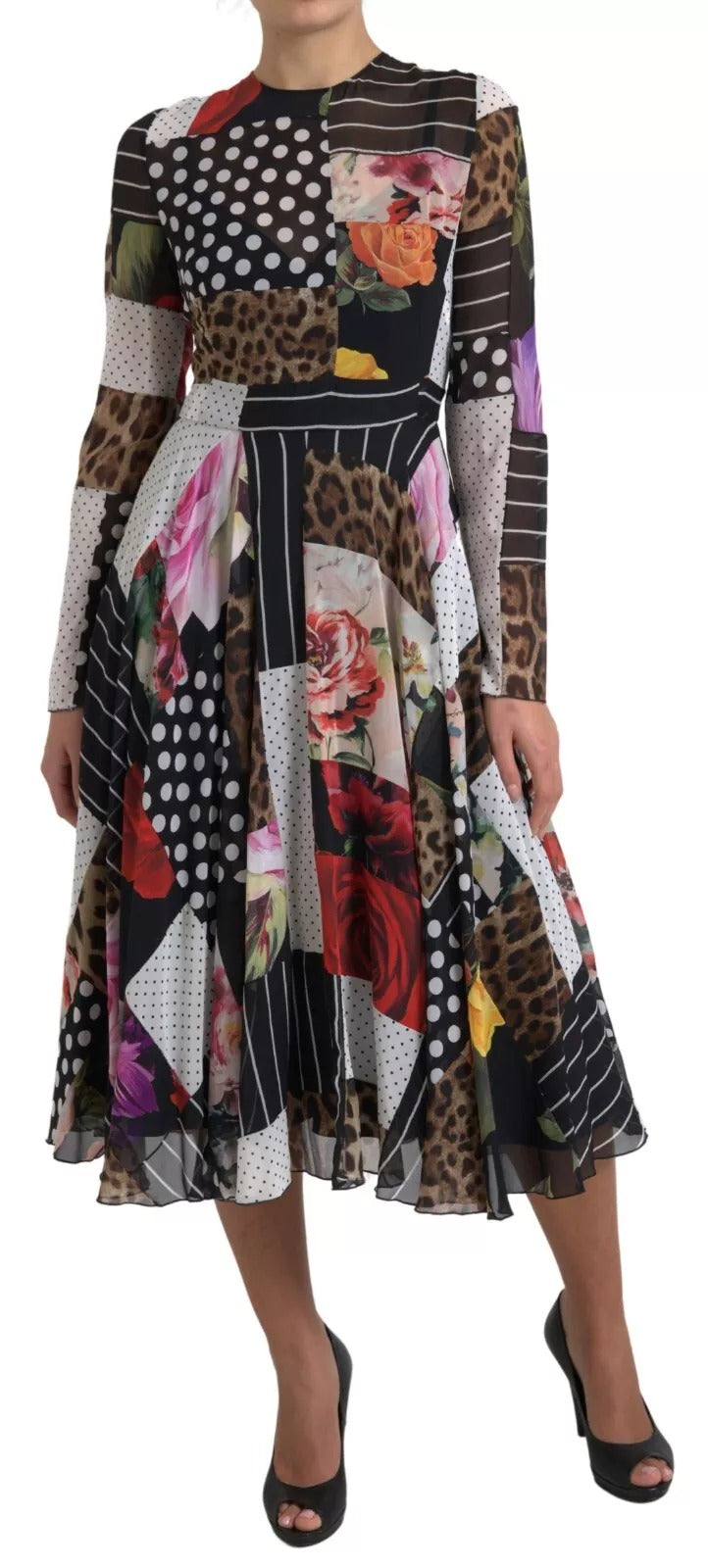 Dolce & Gabbana Multicolor Patchwork Floral Leopard Women's Dress
