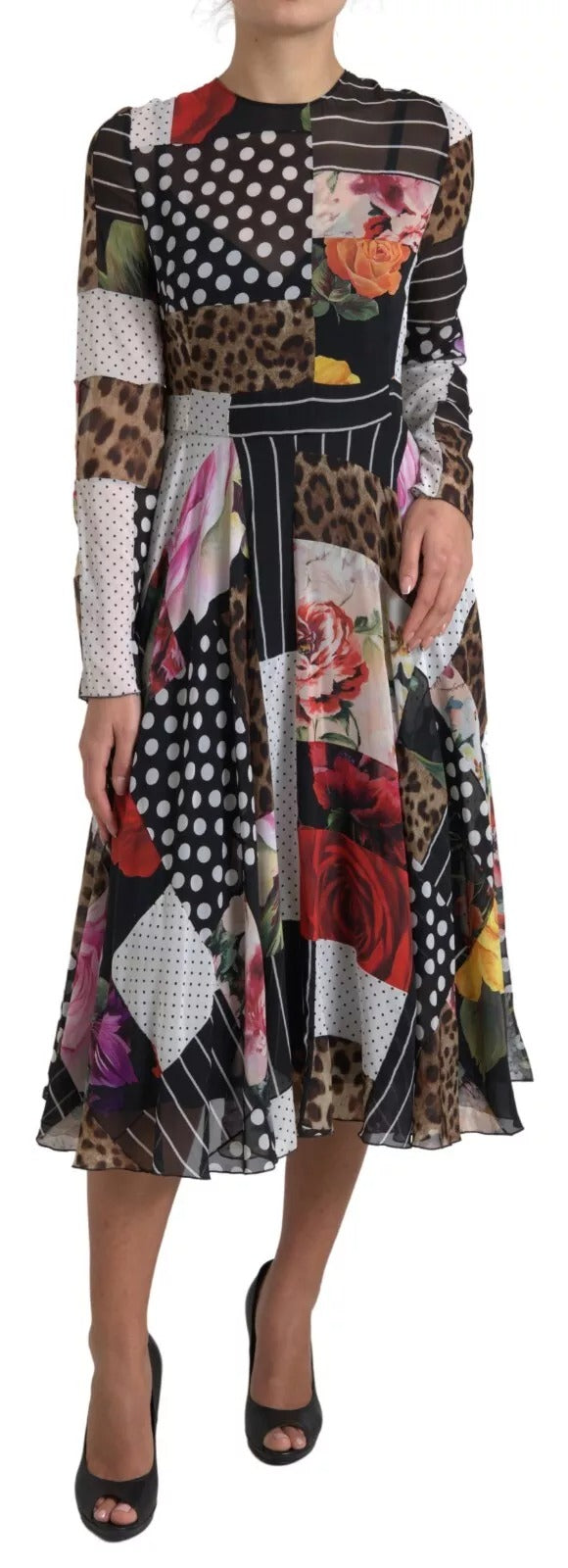 Dolce & Gabbana Multicolor Patchwork Floral Leopard Women's Dress