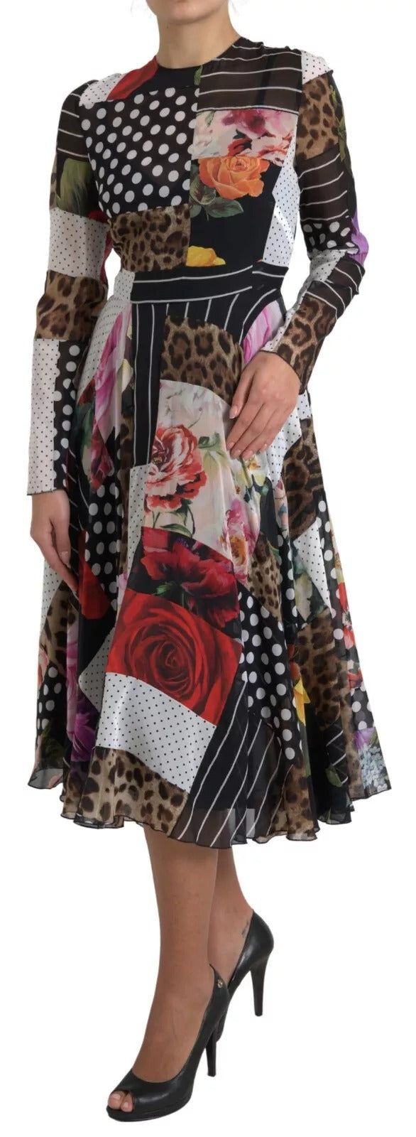 Dolce & Gabbana Multicolor Patchwork Floral Leopard Women's Dress