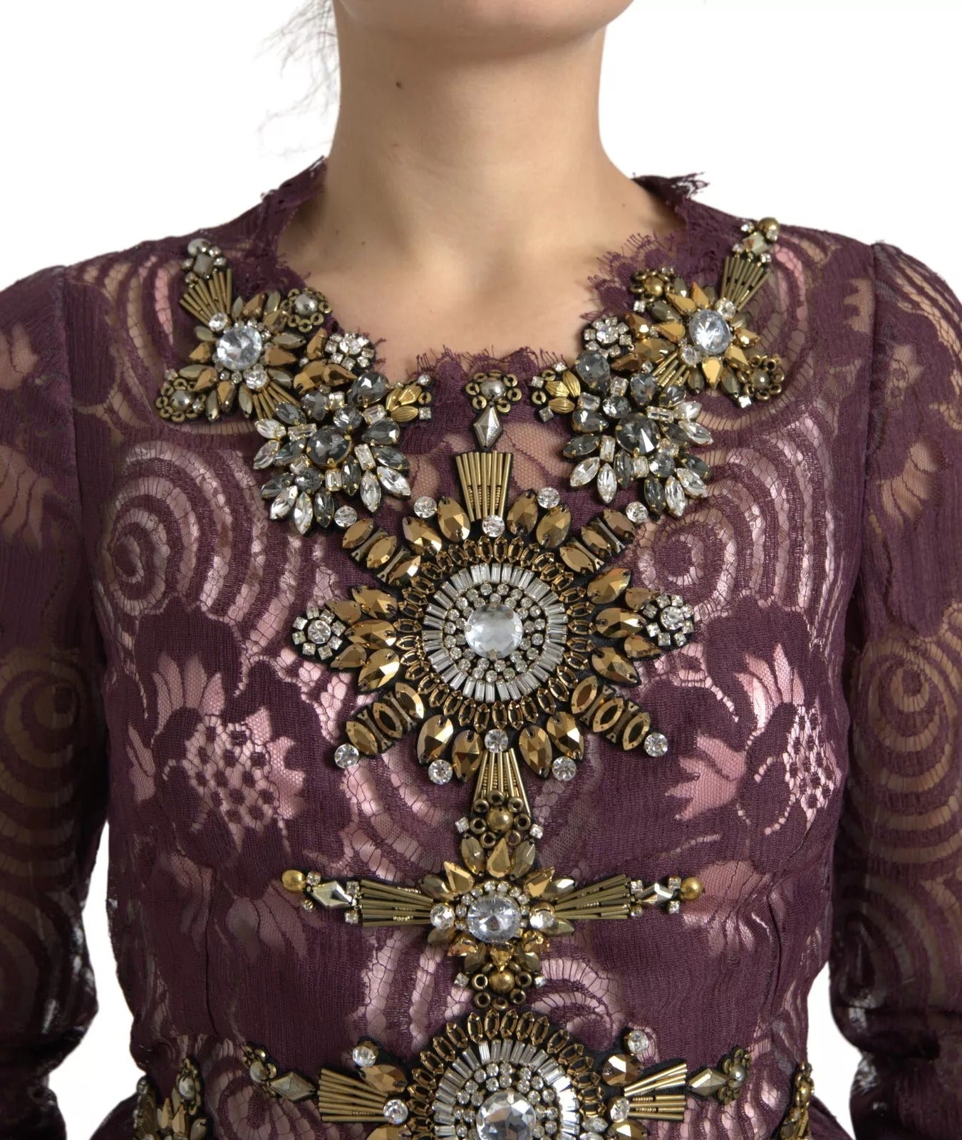 Dolce & Gabbana Purple Viscose Crystal A-Line Gown Women's Dress (Pre-Owned)