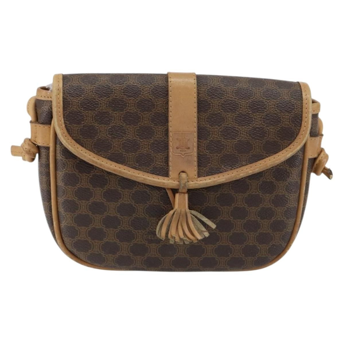 Celine Vintage Macadam Canvas And Leather Brown Canvas Shoulder Bag Bag (Pre-Owned)