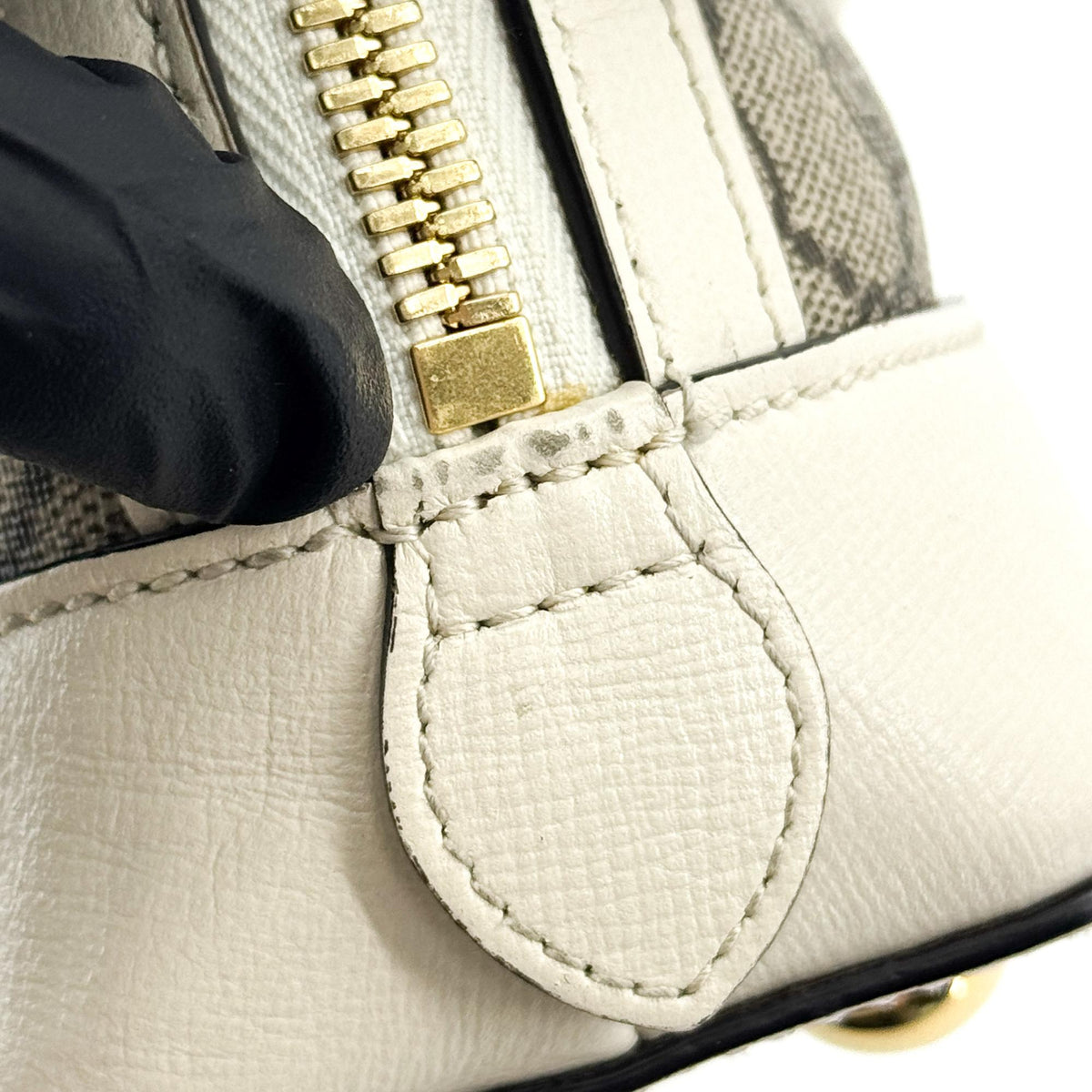 Gucci Horsebit 1955 Top Handle Gg Canvas With Leather White Canvas Handbag (Pre-Owned)