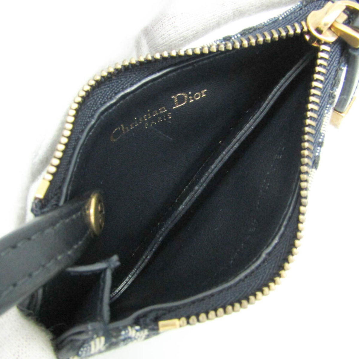 Christian Dior Vintage Saddle Zip Coin Purse Diorissimo Canvas Navy Canvas Clutche & Pouche Bag (Pre-Owned)