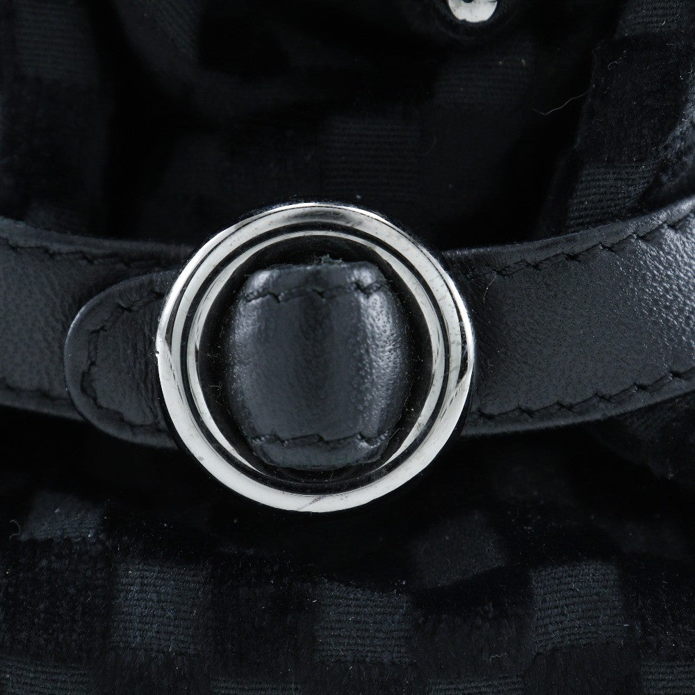 Chanel Vintage Cc Side Belted Bowler Check Embossed Velvet Black Velvet Shoulder Bag Bag (Pre-Owned)