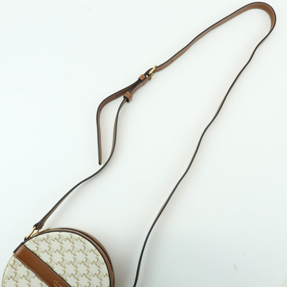 Celine Round Purse On Strap Triomphe Coated Canvas Beige Canvas Crossbody Bag Bag (Pre-Owned)
