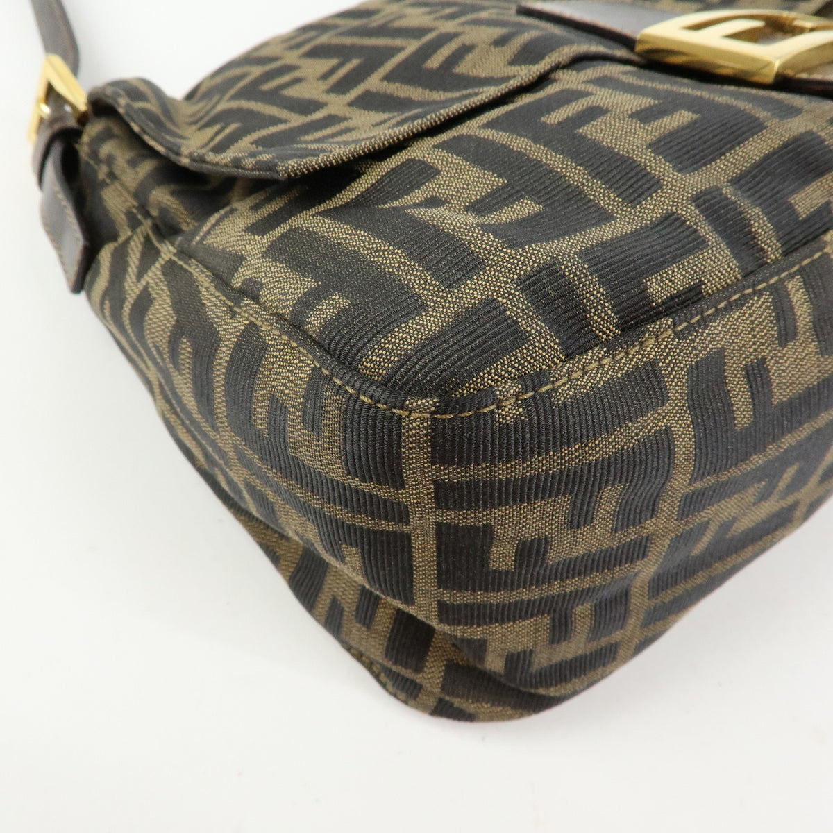 Fendi Round Flap Baguette Zucca Canvas Brown Canvas Shoulder Bag Bag (Pre-Owned)