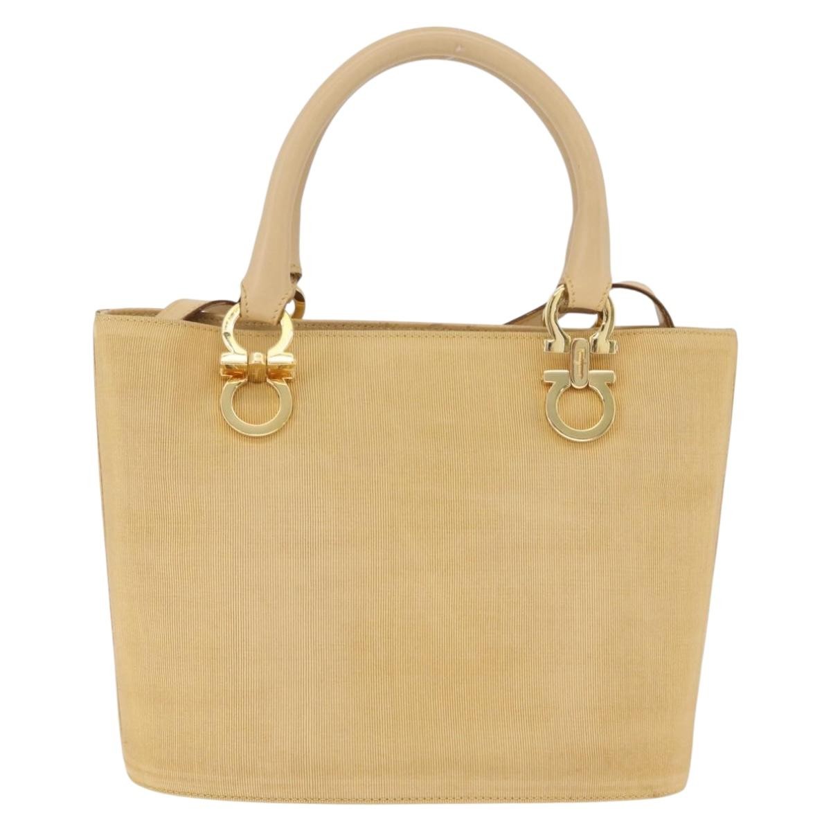 Salvatore Ferragamo Gancini Tote Canvas Beige Canvas Tote Bag Bag (Pre-Owned)