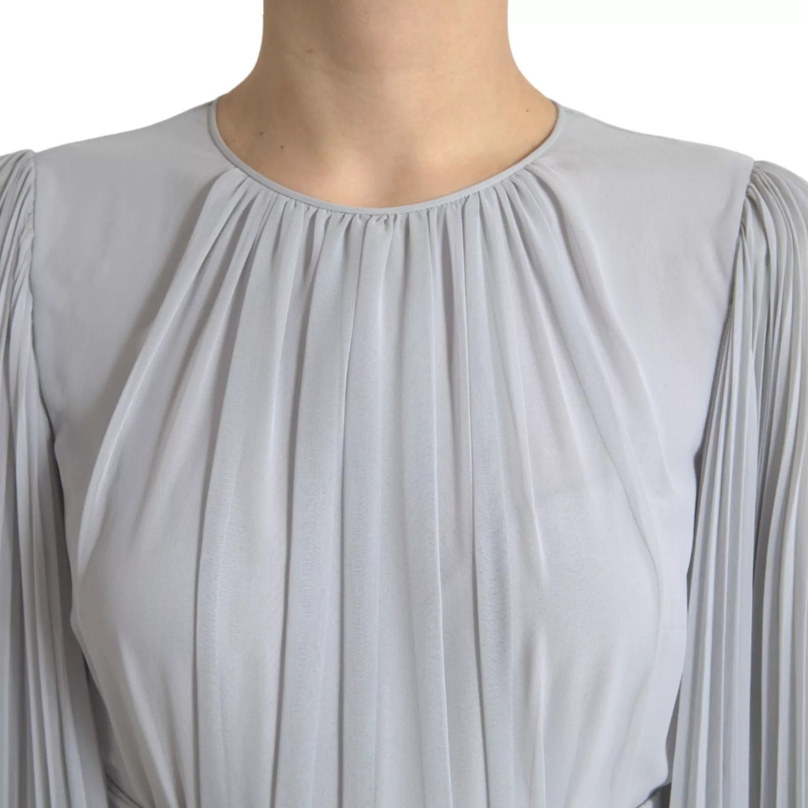 Dolce & Gabbana Light Grey Polyester Pleated Long Maxi Women's Dress (Pre-Owned)