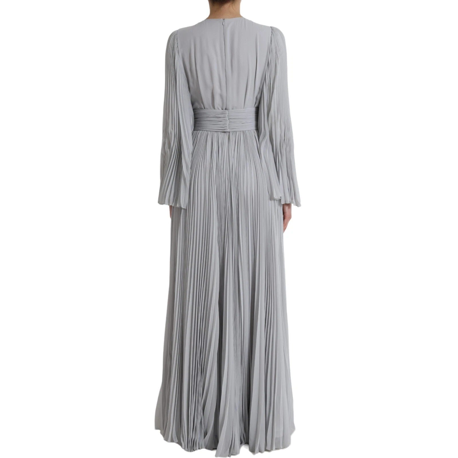 Dolce & Gabbana Light Grey Polyester Pleated Long Maxi Women's Dress (Pre-Owned)